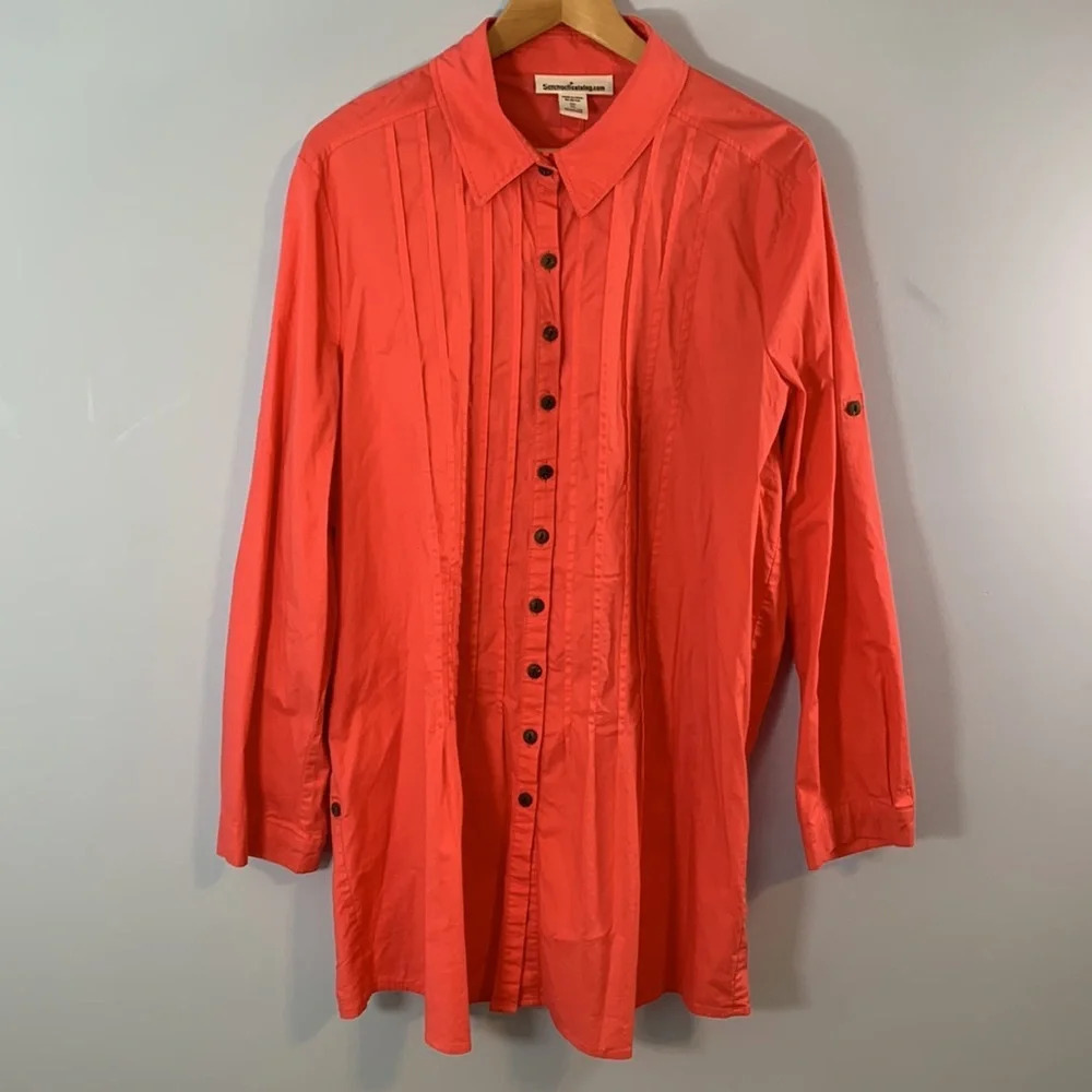 Serengeti catalog melon orange coral button down long line pintuck tunic size xl